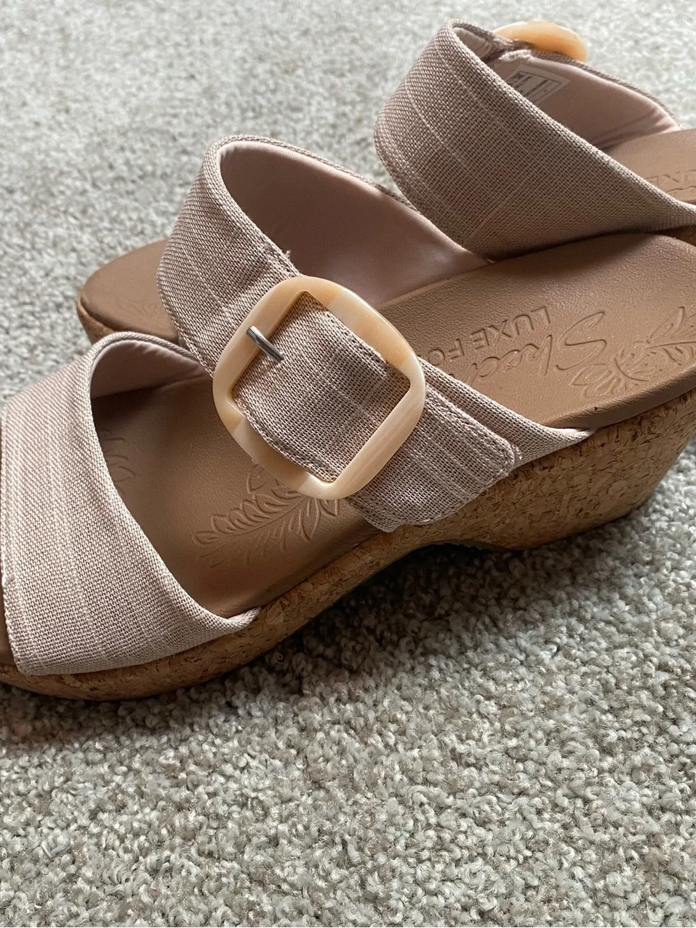 Skechers Blush Fabric Cork Wedge Sandals with Square Buckle